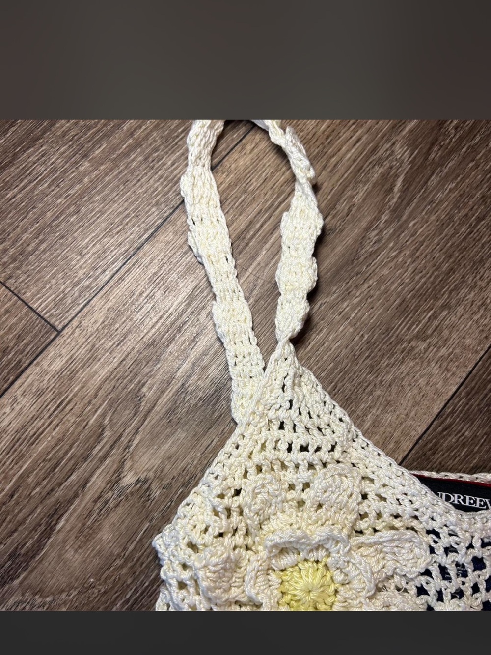 Andreeva Handmade Luxury Crochet Floral Tank Top - Cream with Yellow Accents - Picture 2 of 6
